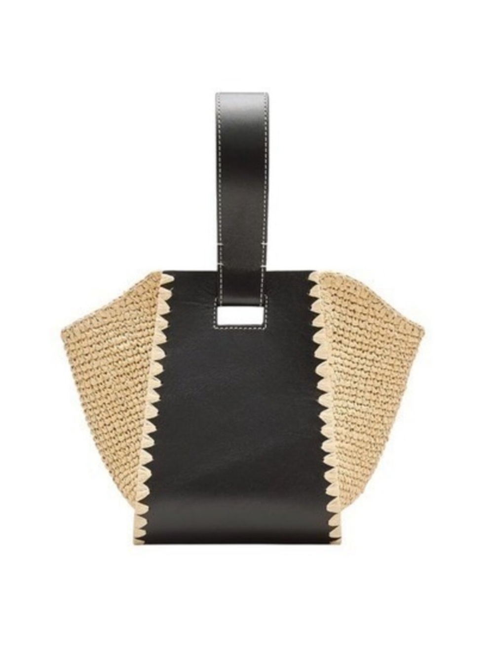 NWT J. Crew Top Handle Bag Hand Knotted Natural Straw Raffia Black Leather